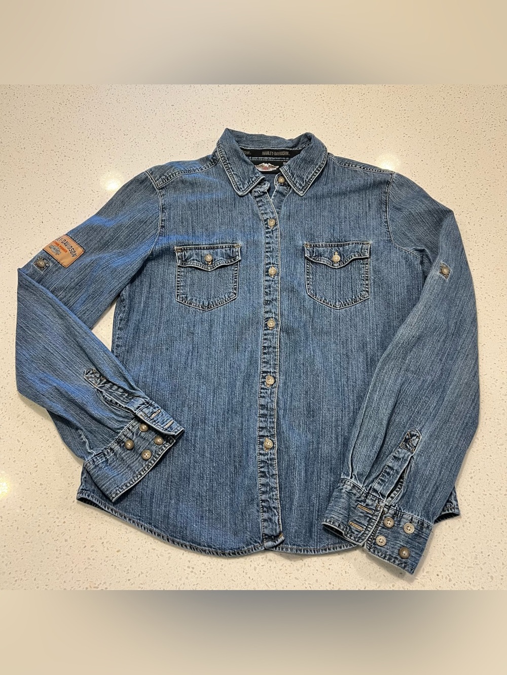 VTG Harley Davidson Women's Denim Button Down Shirt Medium 99005-05VW